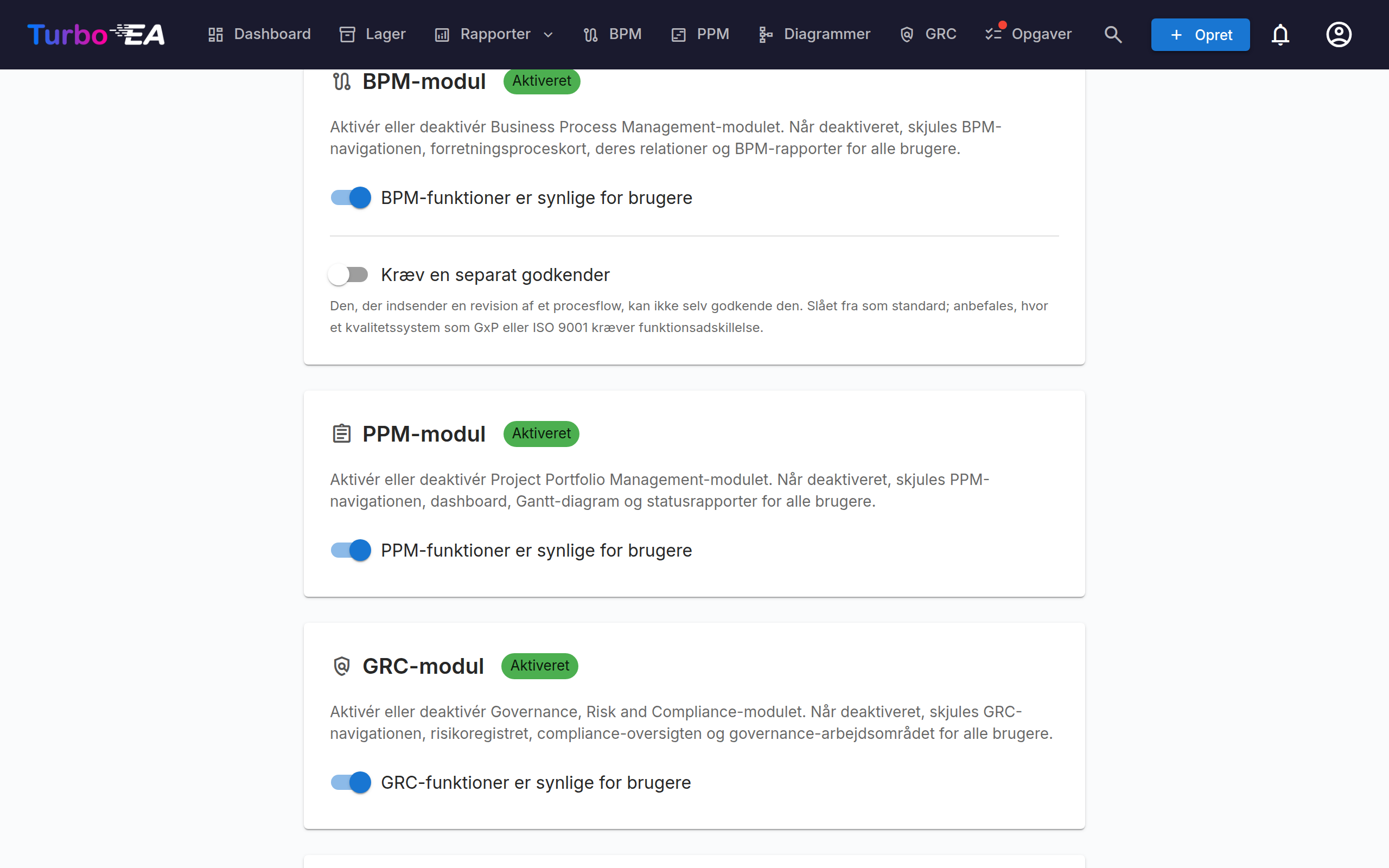 Modulkontakter under Indstillinger → Generelt