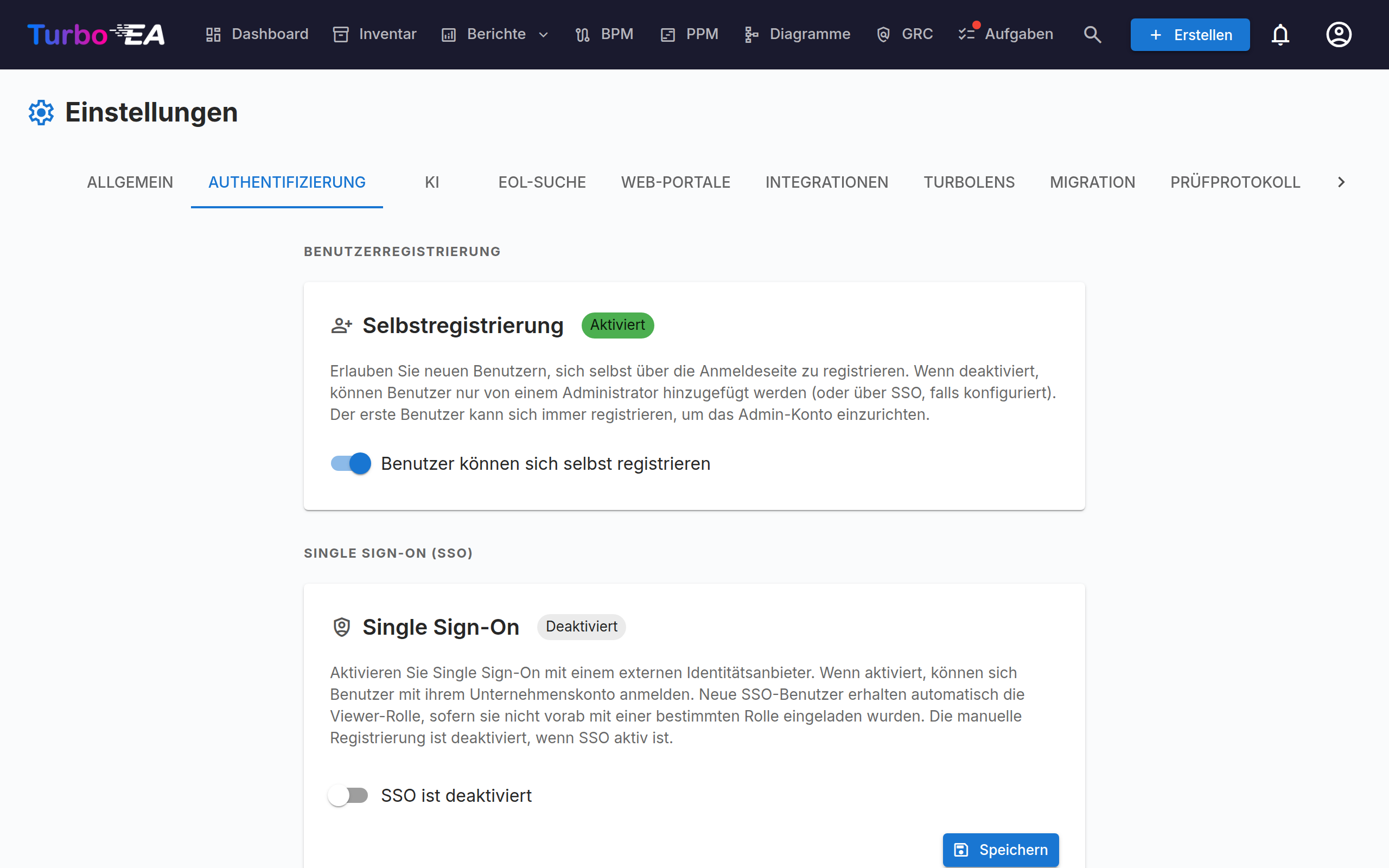 Authentifizierung & SSO-Einstellungen