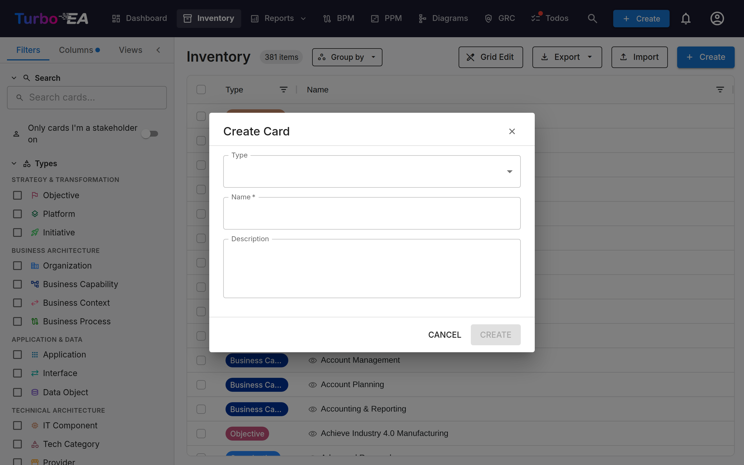 Create Card Dialog