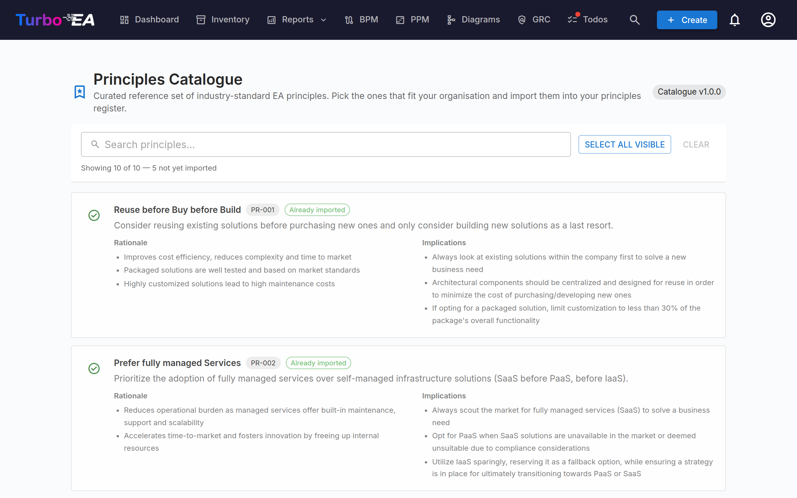 Principles Catalogue
