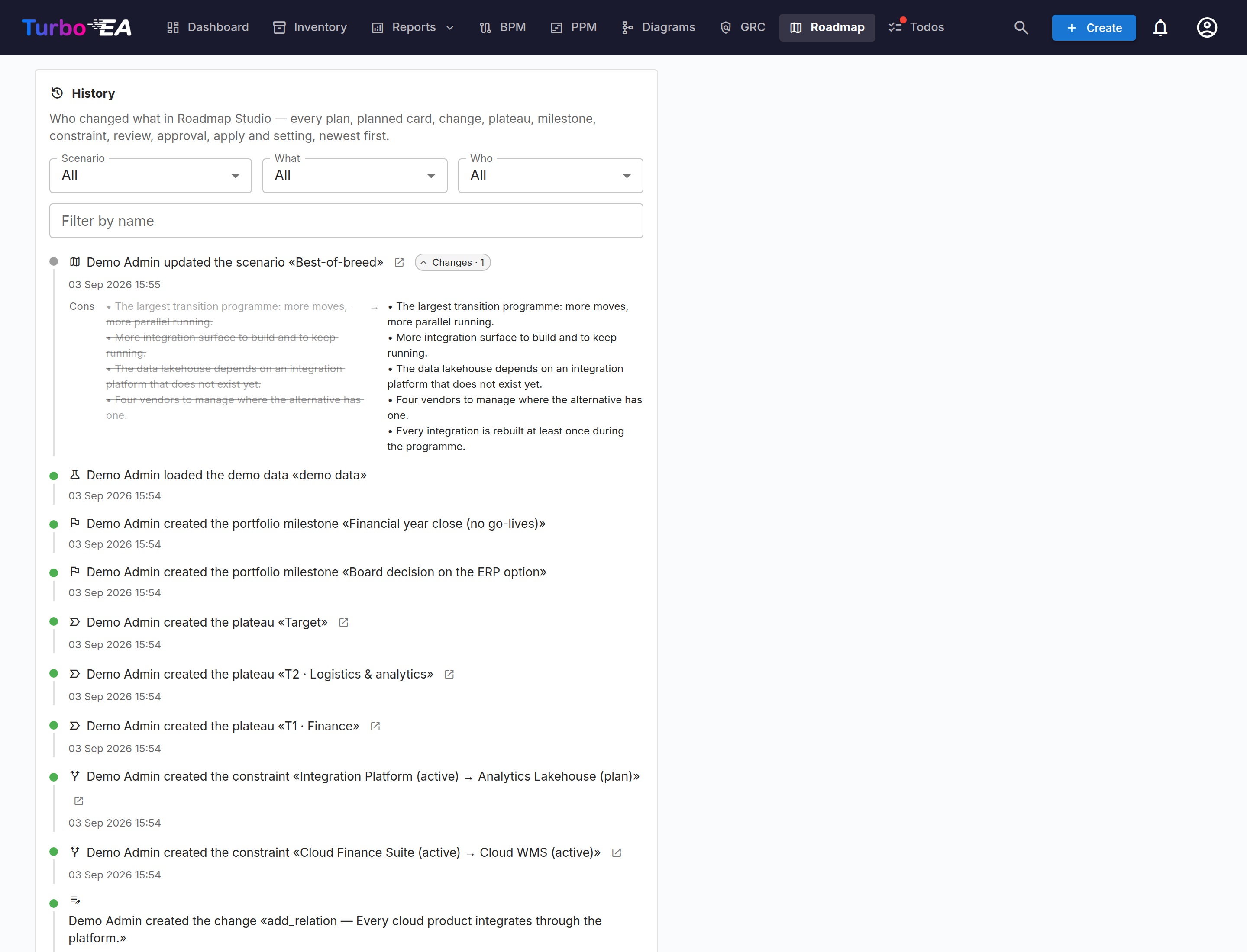 Settings and the activity history