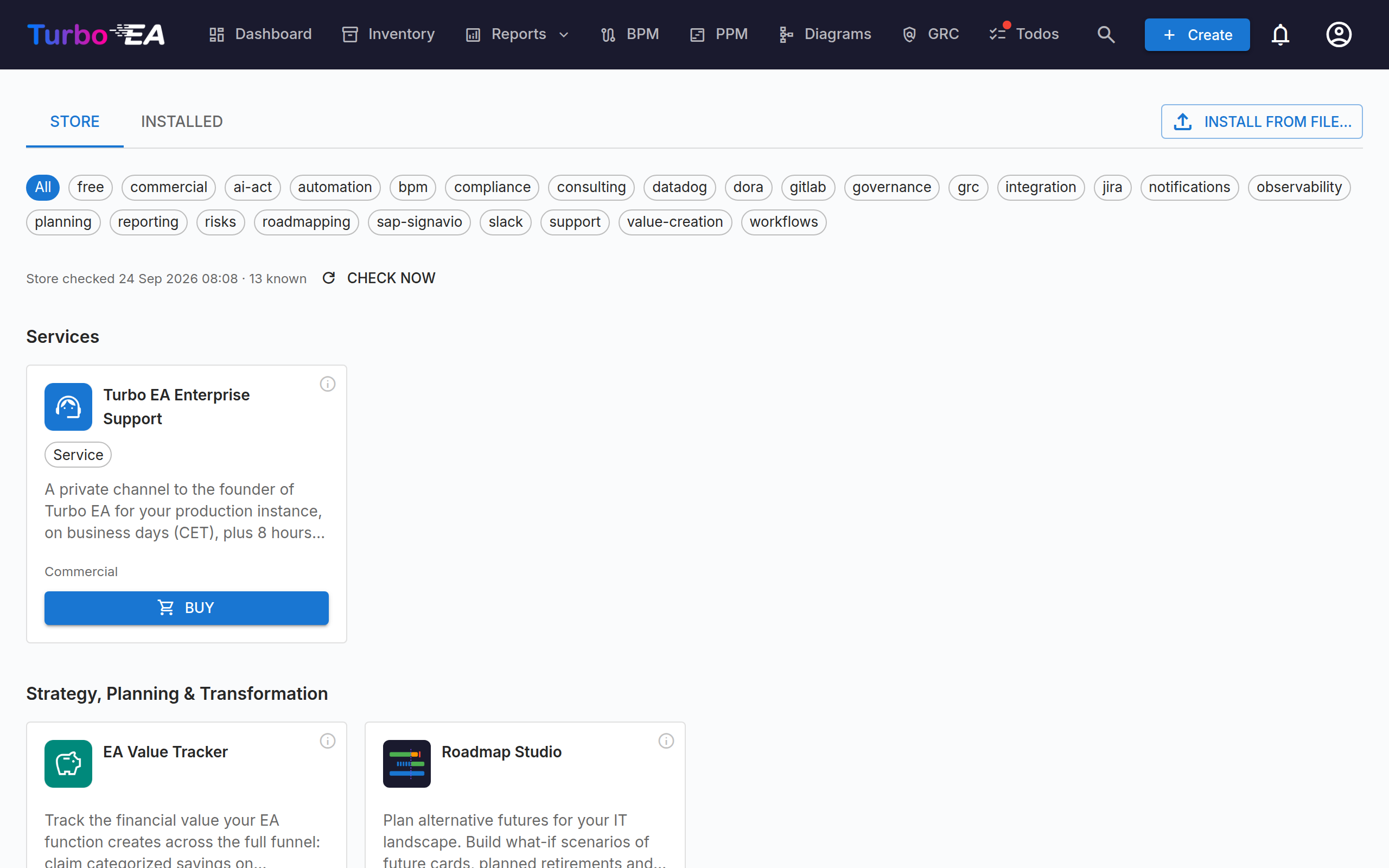 Extensions — Store tab