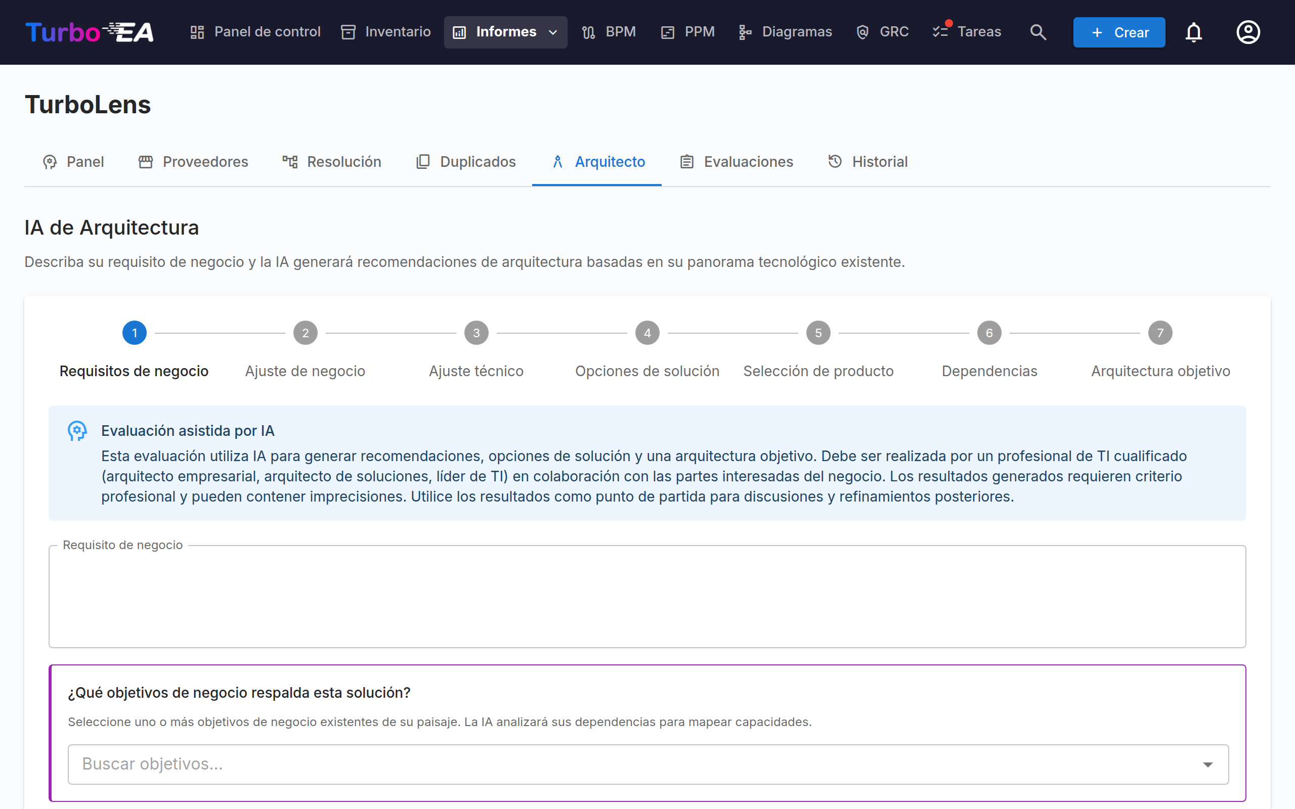 El asistente de Arquitectura IA, paso 1
