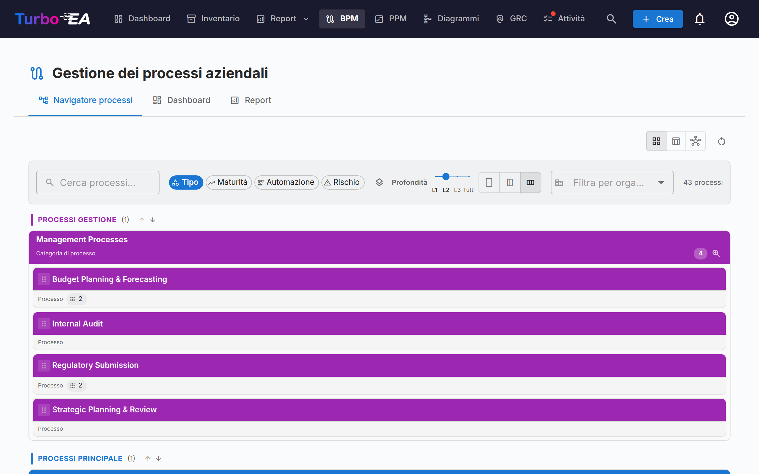 Navigatore dei processi aziendali